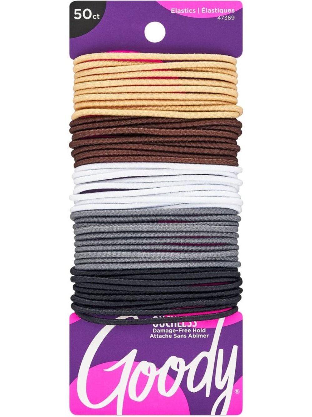Pain-Free Elastic Hair Ties - 50 Ct Assorted Neutrals, Durable Rubber Bands for